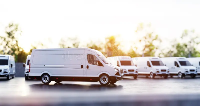 camioneta-de-transporte-y-flota-camiones-carga-servicio-mensajería-ilustración-d-del-sector-marítimo-272281294